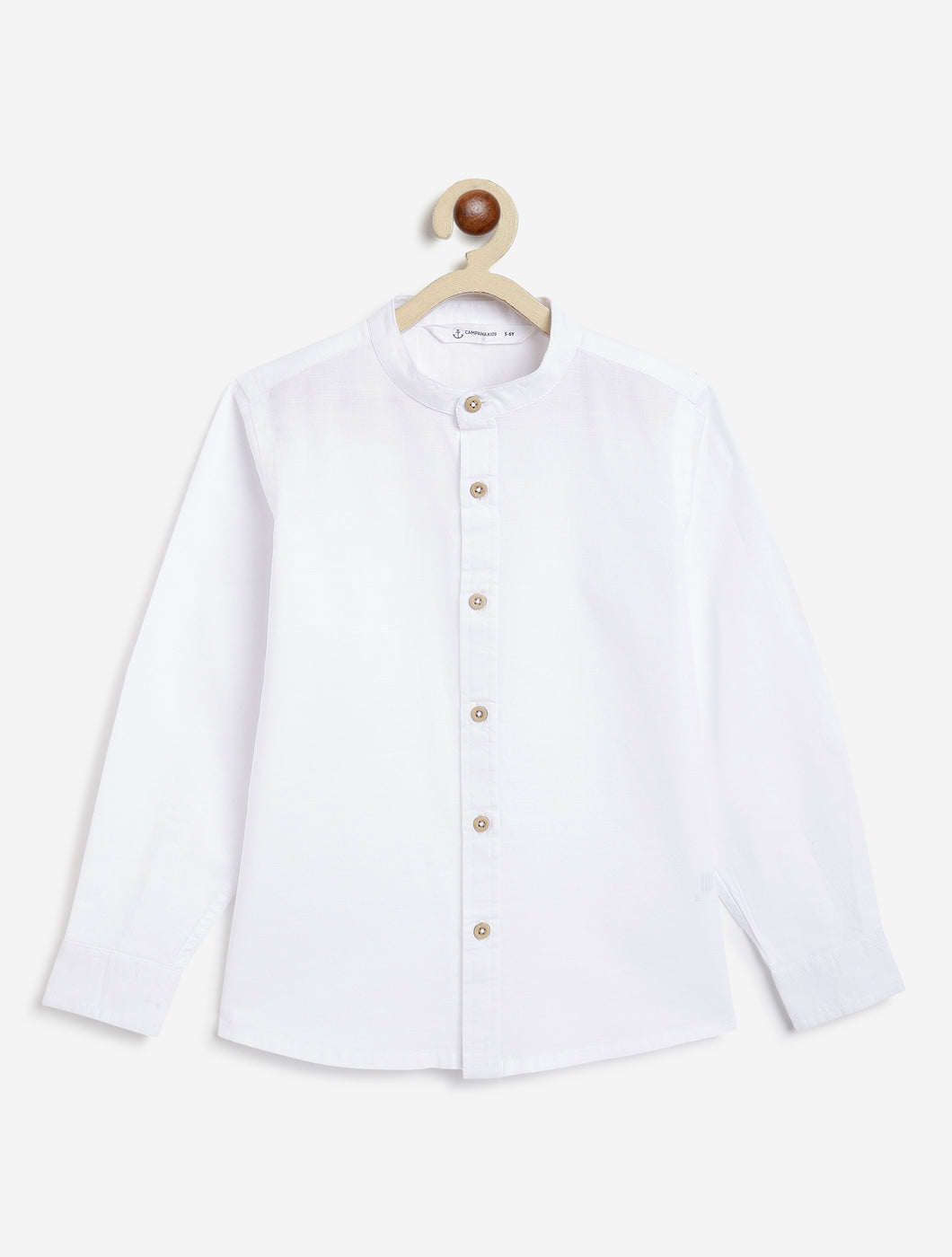 Campana Boys Solid Mandarin Collar Shirt - White