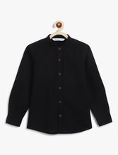 Load image into Gallery viewer, Campana Boys Solid Mandarin Collar Shirt - Black
