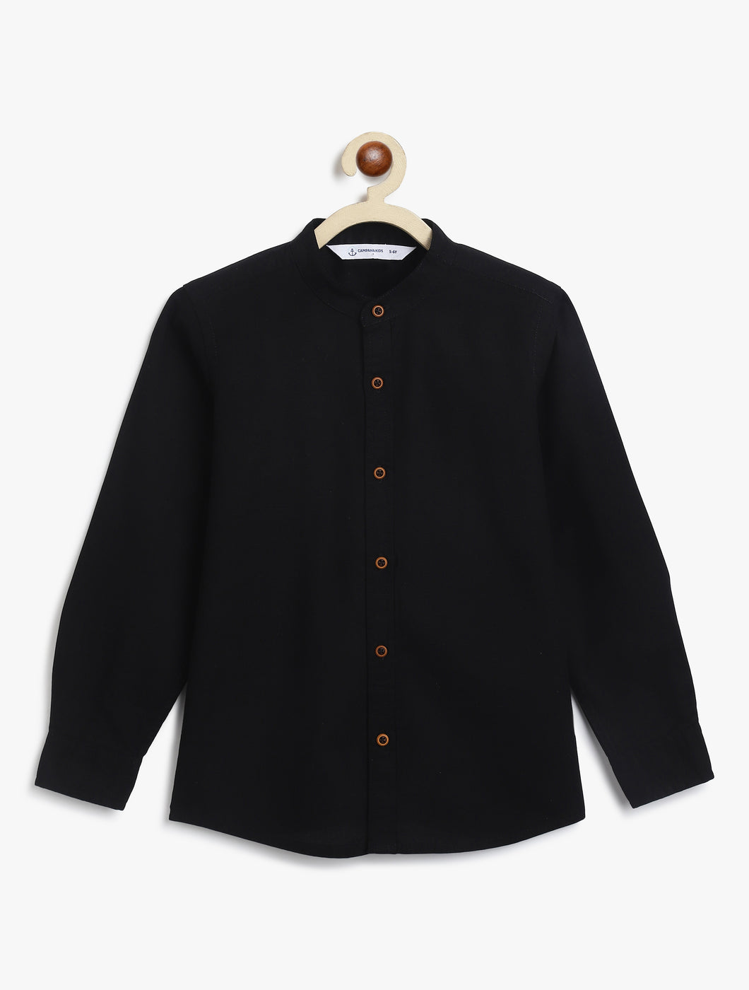 Campana Boys Solid Mandarin Collar Shirt - Black