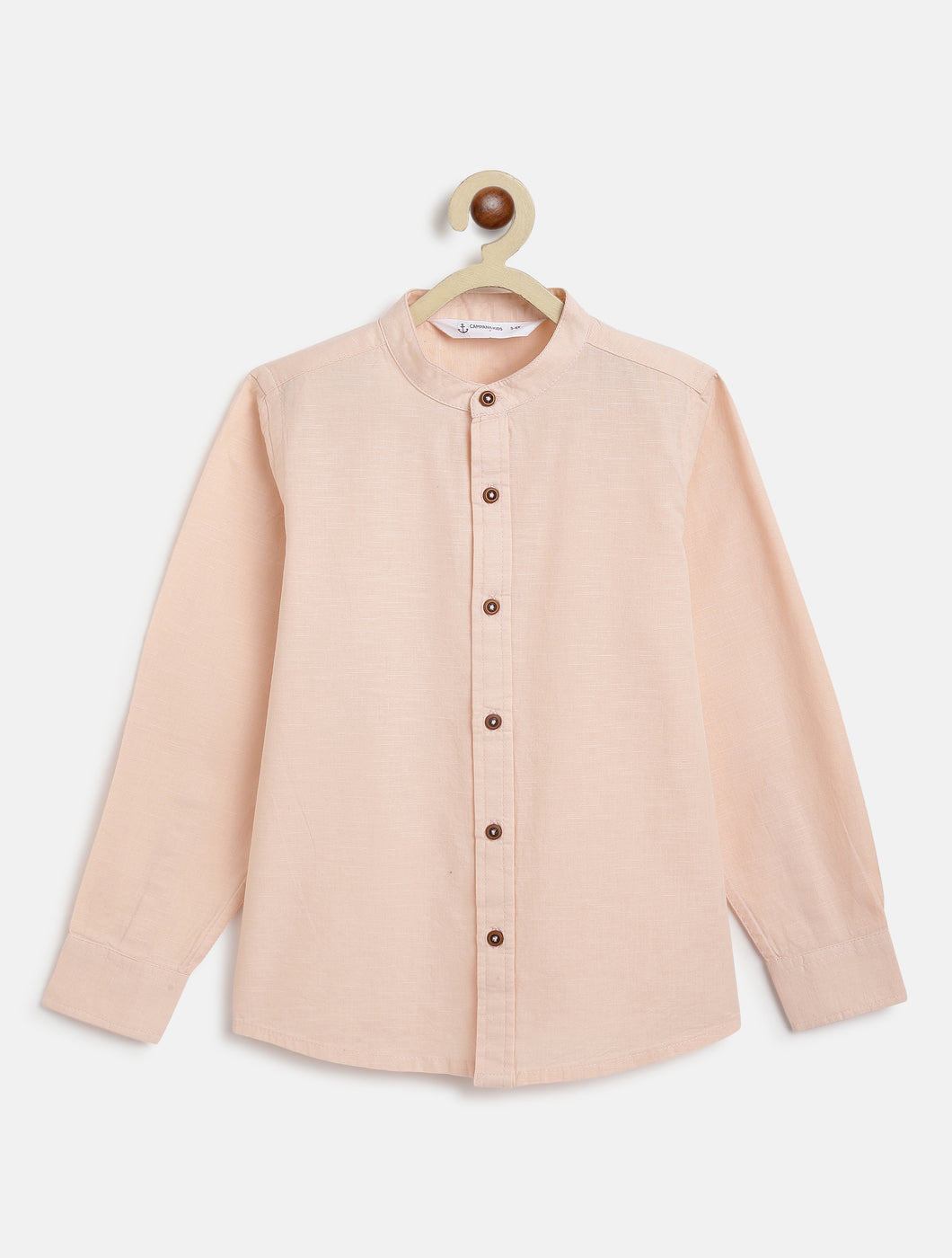 Campana Boys Solid Mandarin Collar Shirt - Light Pink