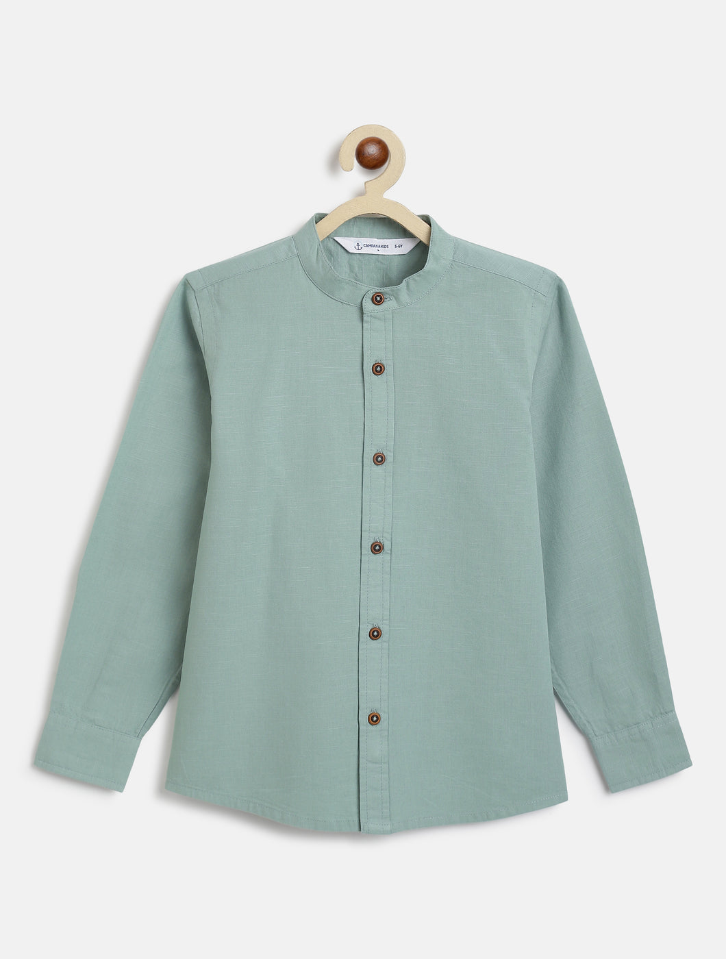 Campana Boys Solid Mandarin Collar Shirt - Halcyon Green