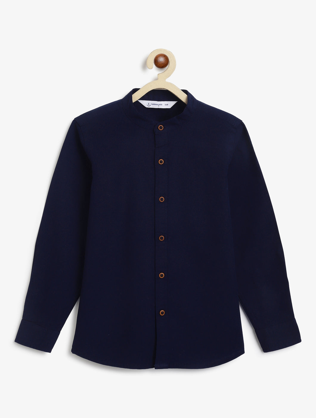 Campana Boys Solid Mandarin Collar Shirt - Navy Blue