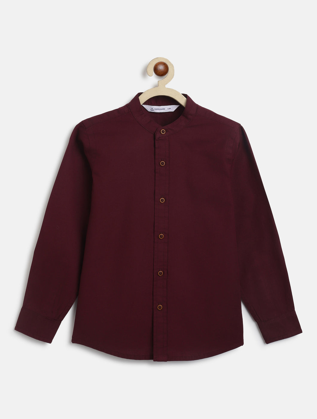 Campana Boys Solid Mandarin Collar Shirt - Plum