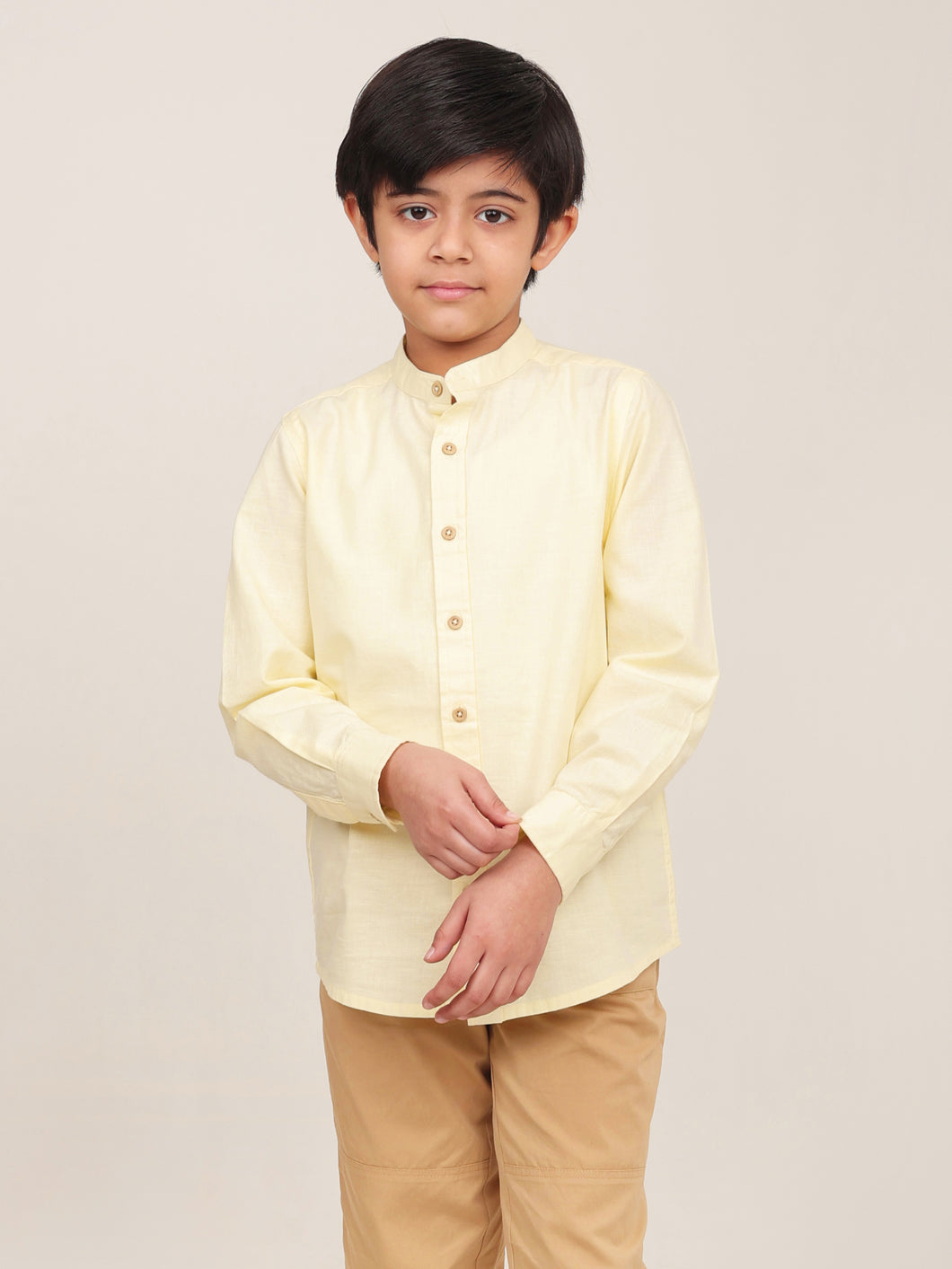 Campana Boys Solid Mandarin Collar Shirt - Lemon Yellow