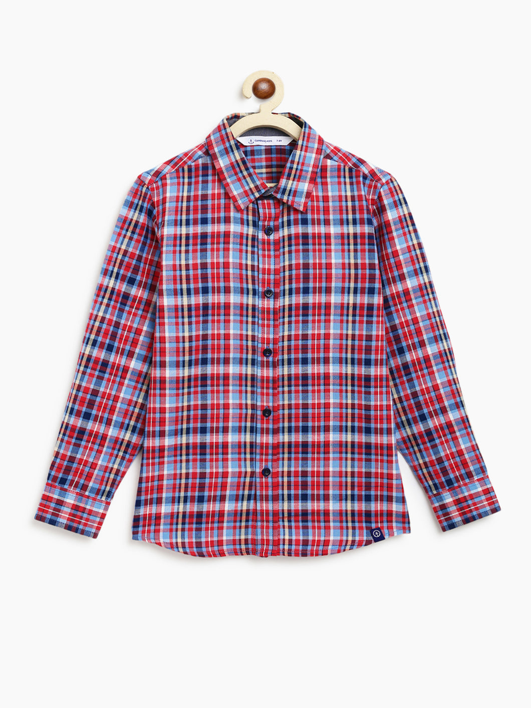 Campana Boys Wilson Full Sleeve Shirt - Checks - Red & French Blue