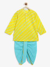 Load image into Gallery viewer, Campana Boys Bansi Dhoti Kurta Set - Leheriya Print - Yellow &amp; Sky Blue
