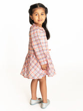 Load image into Gallery viewer, Campana Girls Chloe Full Sleeve Dress - Checks - Orange &amp; Multicolour
