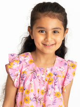 Load image into Gallery viewer, Campana Girls Erika Short Sleeves Button-down Top - Wildflower Print - Pink &amp; Orange
