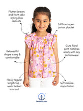 Load image into Gallery viewer, Campana Girls Erika Short Sleeves Button-down Top - Wildflower Print - Pink &amp; Orange
