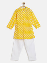 Load image into Gallery viewer, Campana Boys Mrinal Button Down Kurta Pyjama Set - Block Print - Yellow
