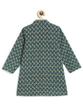 Load image into Gallery viewer, Campana Boys Mrinal Button Down Kurta Pyjama Set - Kantha Block Print - Teal &amp; Yellow
