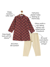 Load image into Gallery viewer, Campana Boys Mrinal Button Down Kurta Pyjama Set - Kantha Block Print - Red Navy &amp; Off White
