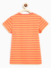 Load image into Gallery viewer, Campana Girls Alexis Half Sleeves Striped Round Neck T-Shirt - Peach &amp; Yellow
