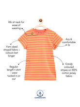 Load image into Gallery viewer, Campana Girls Alexis Half Sleeves Striped Round Neck T-Shirt - Peach &amp; Yellow
