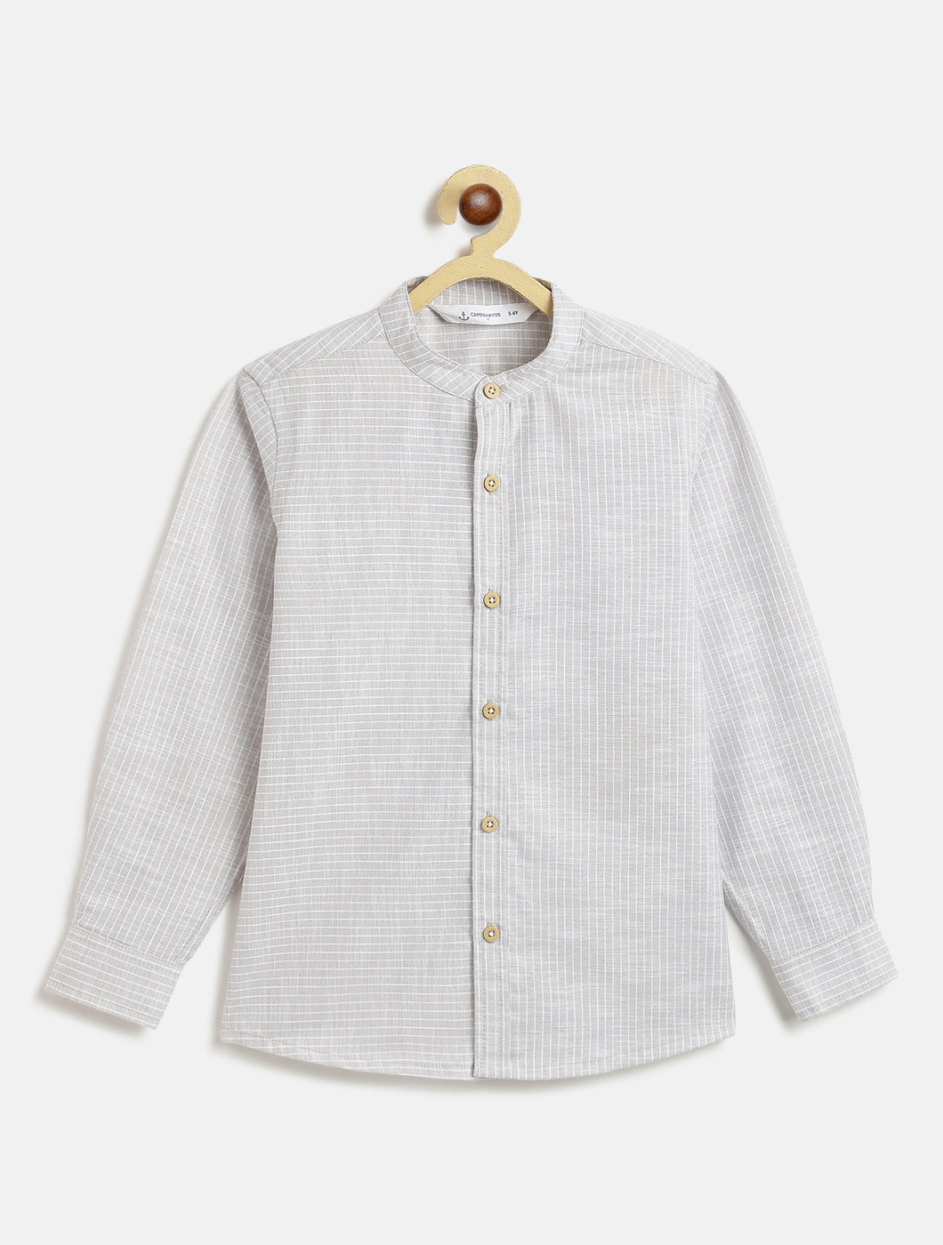 Campana Boys Jon Full Sleeves Striped Cotton Shirt - Light Grey