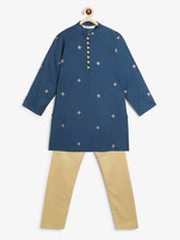 Load image into Gallery viewer, Campana Boys Mehul Kurta Pyjama Set - Chanderi Khari Print - Navy &amp; Gold
