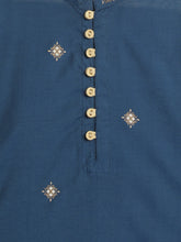 Load image into Gallery viewer, Campana Boys Mehul Kurta Pyjama Set - Chanderi Khari Print - Navy &amp; Gold
