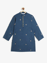 Load image into Gallery viewer, Campana Boys Mehul Kurta Pyjama Set - Chanderi Khari Print - Navy &amp; Gold
