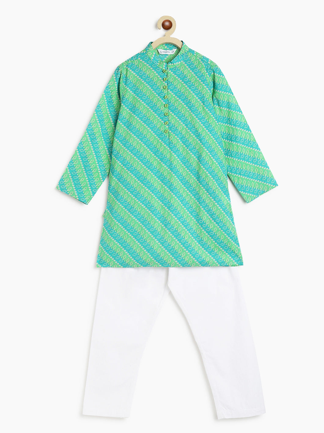 Campana Boys Mehul Kurta Pyjama Set - Statement Leheriya Print - Turquoise & Sea Green