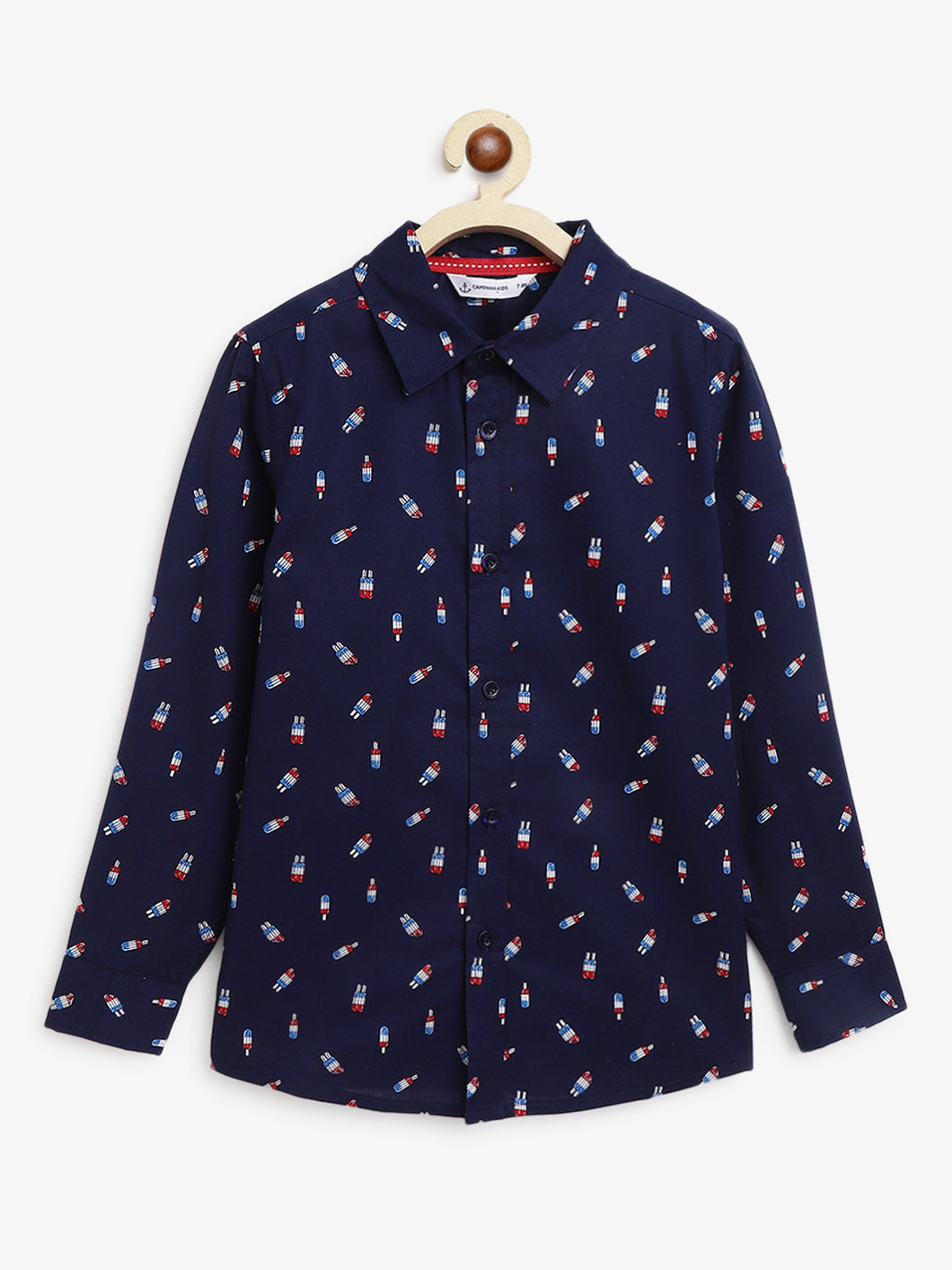 Campana Boys Ice Candy Print Wilson Full Sleeve Shirt - Navy Blue