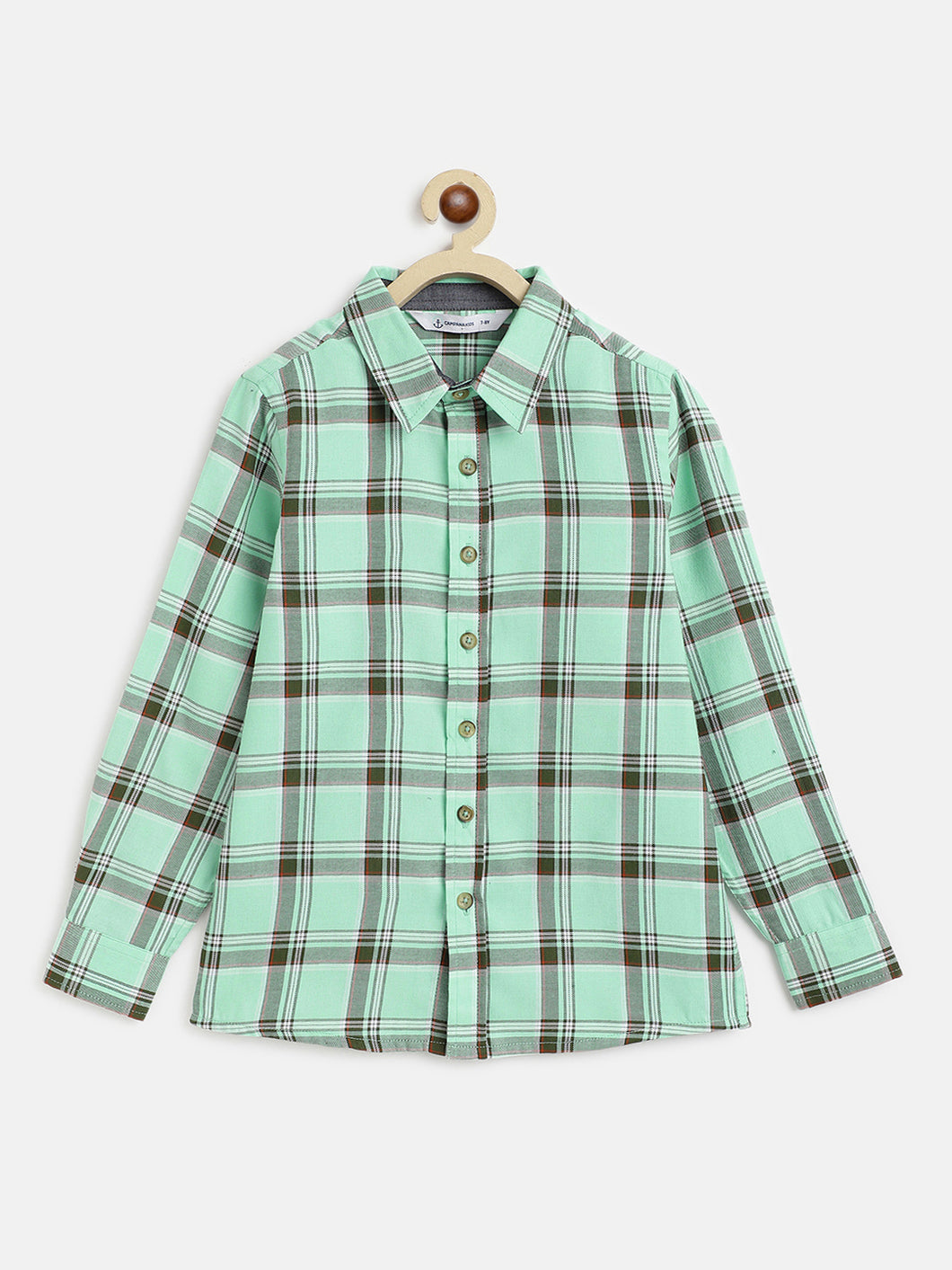 Campana Boys Wilson Windowpane Checks Full Sleeve Shirt - Mint Green