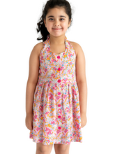 Load image into Gallery viewer, Campana Girls Cheryl Halter Neck Dress - Flower Cluster Print - Pink &amp; Multicolour
