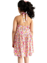 Load image into Gallery viewer, Campana Girls Cheryl Halter Neck Dress - Flower Cluster Print - Pink &amp; Multicolour
