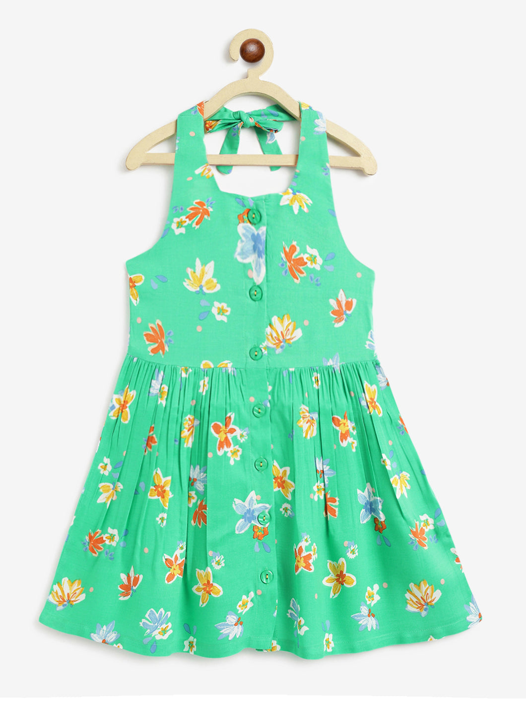 Campana Girls Cheryl Halter Neck Dress - Floral Print - Green