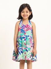 Load image into Gallery viewer, Campana Girls Cheryl Halter Neck Dress - In the Jungle Print - Multicolour &amp; Pink
