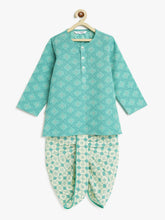 Load image into Gallery viewer, Campana Boys Bansi Dhoti Kurta Set- Circles Print - Turquoise &amp; White
