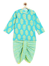 Load image into Gallery viewer, Campana Boys Bansi Dhoti Kurta Set - Buta &amp; Zigzag Print - Blue &amp; Lime Green
