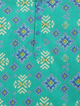 Load image into Gallery viewer, Campana Boys Bansi Dhoti Kurta Set - Geometric Ikkat Print - Green &amp; Blue
