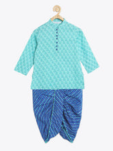 Load image into Gallery viewer, Campana Boys Mehul Dhoti Kurta Set - Block Print - Sea Green &amp; Blue
