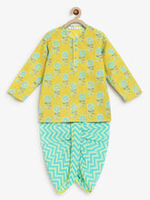 Load image into Gallery viewer, Campana Boys Bansi Dhoti Kurta Set - Marigold Print - Lime Green &amp; Turquoise
