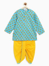 Load image into Gallery viewer, Campana Boys Bansi Dhoti Kurta Set - Kamal Boota- Blue &amp; Yellow
