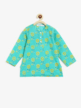 Load image into Gallery viewer, Campana Boys Bansi Dhoti Kurta Set - Marigold Print - Turquoise &amp; Yellow
