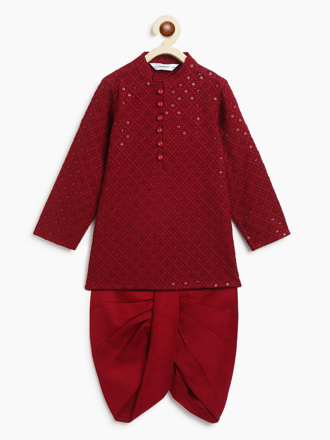 Campana Boys Mehul Dhoti Kurta Set - Dazzling Sequin Embroidery - Maroon