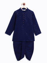 Load image into Gallery viewer, Campana Boys Mehul Dhoti Kurta Set - Dazzling Sequin Embroidery - Midnight Blue
