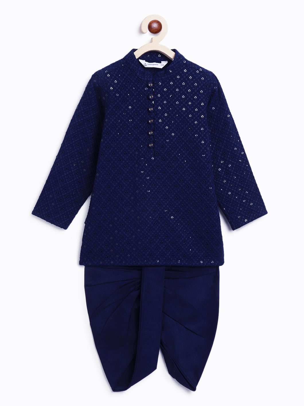 Campana Boys Mehul Dhoti Kurta Set - Dazzling Sequin Embroidery - Midnight Blue