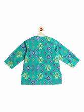 Load image into Gallery viewer, Campana Boys Bansi Dhoti Kurta Set - Geometric Ikkat Print - Sea Green &amp; Blue
