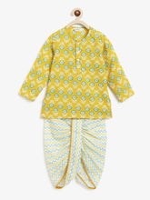 Load image into Gallery viewer, Campana Boys Bansi Dhoti Kurta Set - Round Flower Print - Yellow &amp; Green
