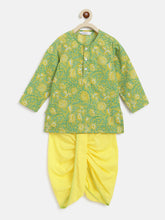 Load image into Gallery viewer, Campana Boys Bansi Dhoti Kurta Set - Seamless Jaal Print - Green &amp; Yellow
