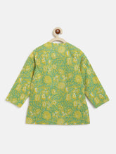 Load image into Gallery viewer, Campana Boys Bansi Dhoti Kurta Set - Seamless Jaal Print - Green &amp; Yellow
