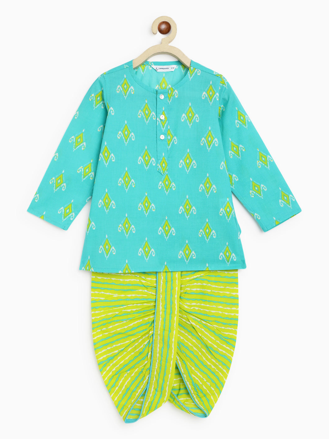 Campana Boys Bansi Kurta Set - Diamond Print - Turquoise & Lime Green