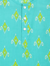 Load image into Gallery viewer, Campana Boys Bansi Kurta Set - Diamond Print - Turquoise &amp; Lime Green
