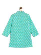 Load image into Gallery viewer, Campana Boys Palash Kurta Pyjama Set - Small Motif Print - Turquoise &amp; White
