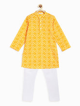 Load image into Gallery viewer, Campana Boys Palash Kurta Pyjama Set - Shell Block Print - Yellow
