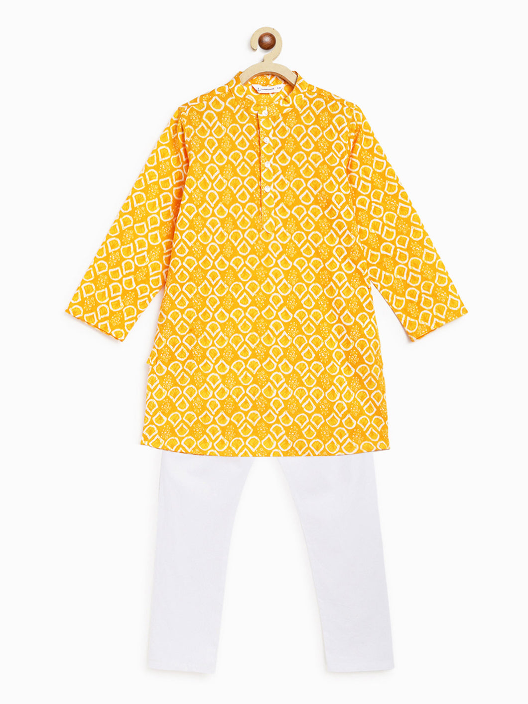 Campana Boys Palash Kurta Pyjama Set - Shell Block Print - Yellow