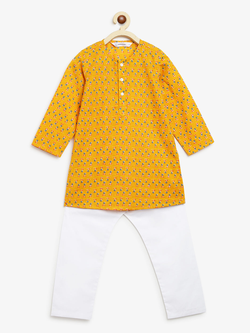 Campana Boys Mrinal Kurta Pyjama Set - Small Booti Print - Yellow