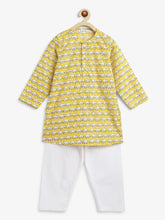 Load image into Gallery viewer, Campana Boys Mrinal Kurta Pyjama Set - Elephant Print - Yellow
